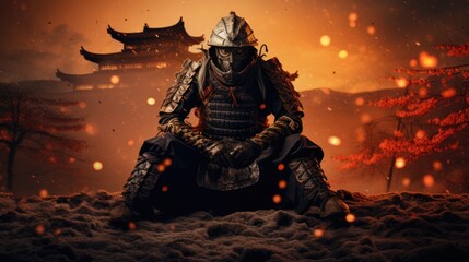 Samurai warrior wearing full plate armor. - obrazy, fototapety, plakaty
