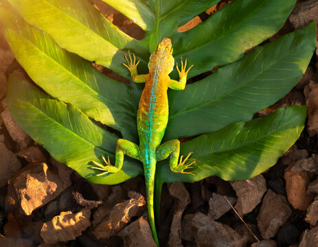 Green lizard on a leaf