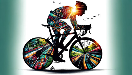 Dynamic Cyclist Silhouette with Vibrant Imagery