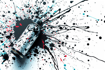 Graffiti used spray can on a white background with black and white splashes