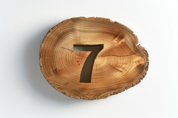 Dark oiled wood number 7 shape on white background, ideal for creative design projects and concepts