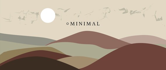 Vector flat illustration. Mountain landscape concept. Brown colors predominate. White sunset. Ideal for printing and wallpaper..
