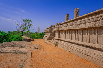 Raja Gopuram built by Pallavas, This is UNESCO's World Heritage Site located at Great South Indian architecture, Tamil Nadu, Mamallapuram, or Mahabalipuram.