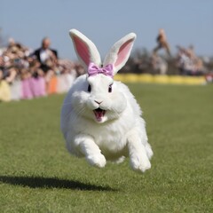 Laughing Easter bunny races to Easter