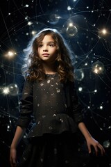 Dreamy Girl with Starry Dress in Cosmic Lights Setting