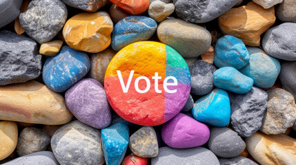 Bright, rainbow-colored stone with the word 
