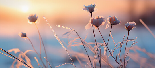magnolia flowers, in the style of pastel dreamscapes, light purple and light gold, bokeh panorama,...