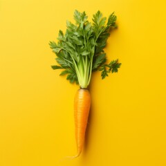 Fresh carrots on a yellow background. Generative AI.