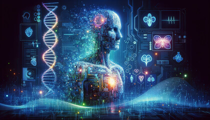 Fototapeta premium Benevolent AI in Healthcare with Digital Disintegration