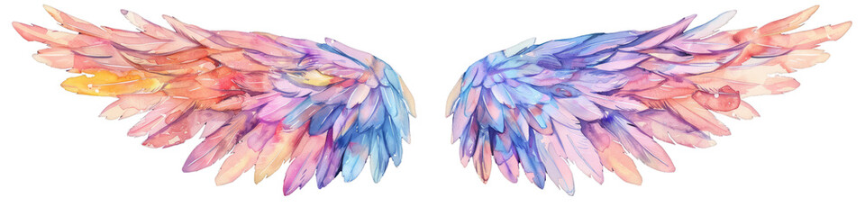 Obraz na płótnie Canvas Watercolor colorful angel wings.
