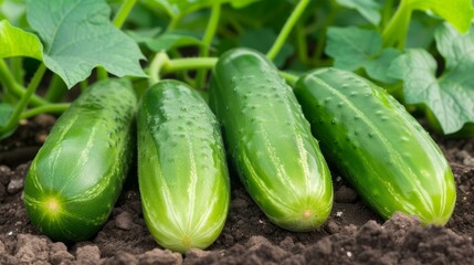 Organic agriculture concept  green cucumbers growing on a bush in a greenhouse with copy space.