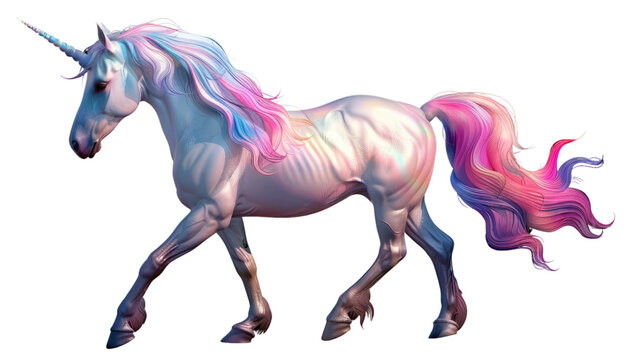 Colorful unicorn isolated on transparent background.