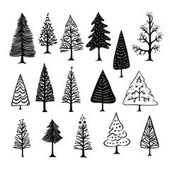 Christmas Tree Sketched Icon Hand Drawn, Xmas Tree Doodle Sketch Graphic Element, New Year Scribble Fir