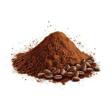 Fine Grinding Coffee Powder Heap, Roasted Ground Coffe Powder Pile Isolated on White Background © ange1011