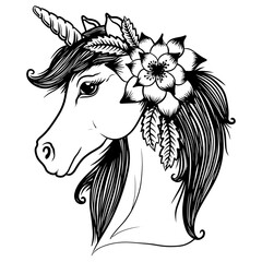 Cute unicorn for coloring book or activity page