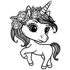Cute unicorn for coloring book or activity page