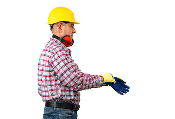 Builder man with objects and tools