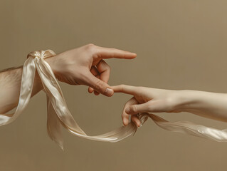 Two hands reaching out to one another, almost touching, - obrazy, fototapety, plakaty