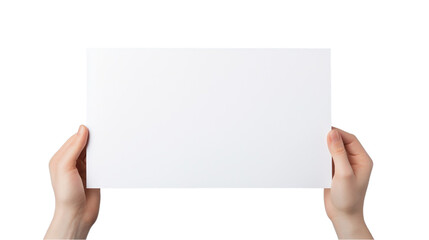 Obraz premium Hands holding blank paper sheet. Isolated on transparent background.