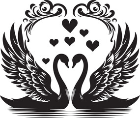 black and white swan heart vector illustration 