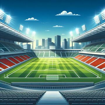 Inside of a Soccer Stadium with Empty Stands, Building Background