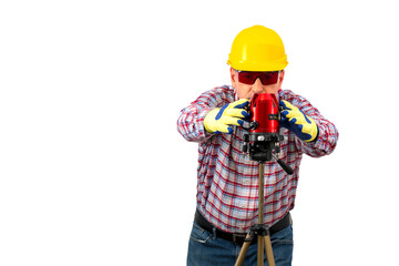 Builder man with objects and tools
