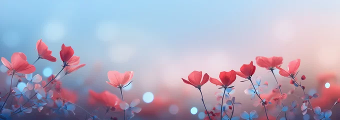 Foto op Plexiglas An enchanting field of delicate red flowers blooms against a soft © Avalga