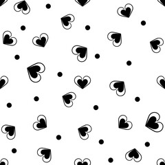 Chaotic heart black on white seamless pattern
