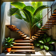Verdant Garden Staircase - A Winding Path to Botanical Enchantment
