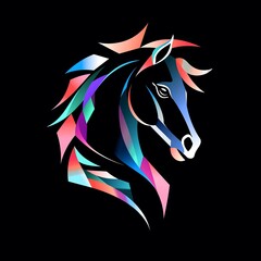 Geometric Blue and Pink Horse Logo on Black Background