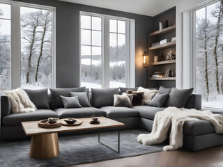 Winter Outside, Warmth Inside: Cozy Modern Living Room Haven

