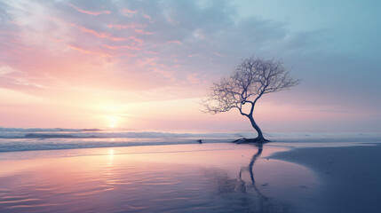 Fototapeta na wymiar a dreamy and surreal image of a beach sunset Generative AI