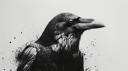 Fototapeta premium portrait of Black raven on the grey background 