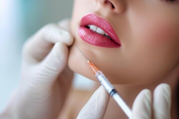 Lip volume augmentation injections in a cosmetic clinic