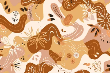 Muurstickers Seamless pattern with leaves and Flowers Background © paul