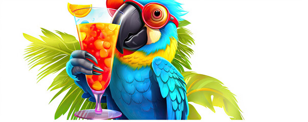 Fototapeta premium Funny cartoon cute parrot on white background