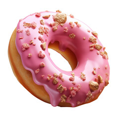 Donut with pink fudge. Transparent Background, PNG. Generative AI
