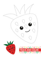 Strawberry. Trace and color for kids. Vector illustration.
