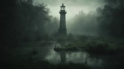  A scary lighthouse in a haunted swamp, with mist, vines,    © Jared