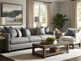 Fototapeta premium Grey Oasis: Living Room in Calm Tones