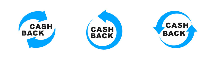 Cashback icon set. Cashback loyalty program. Money refund label. Return money service for partner program. Bonus cash back icon. Vector illustration.