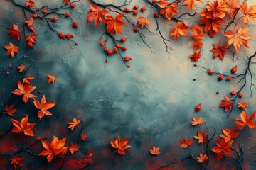Autumn leaves, blue wall background