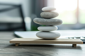 Harmony in Balance: White Pebbles on Office Desk
