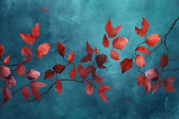 Autumn leaves, blue wall background