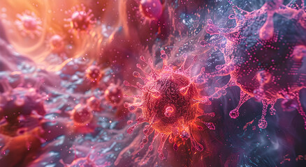 Fototapeta premium Virus with cellular structures, microscopic pathogens.