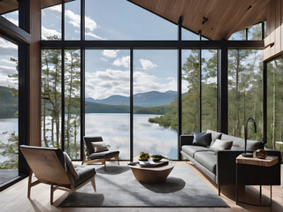 Fototapeta premium Light-Filled Room with Stunning Views: Floor-to-Ceiling Window