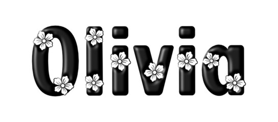 Olivia - black color - written with engraved typical Hawaiian hibiscus flowers- ideal for websites, e-mail, sublimation greetings, banners, cards, t-shirt, sweatshirt, prints, cricut,	 - obrazy, fototapety, plakaty