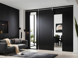 Sleek Black Wall with Integrated Door - Modern Minimalist Design Backdrop