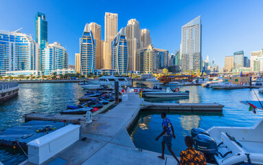 DUBAI, UAE- February 05 2024: Skyscrapers at Dubai Marina - 738919145