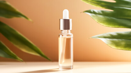 A light beige or brown podium showcasing a cosmetics mockup, perfect for promoting luxury beauty products with a touch of sophistication.